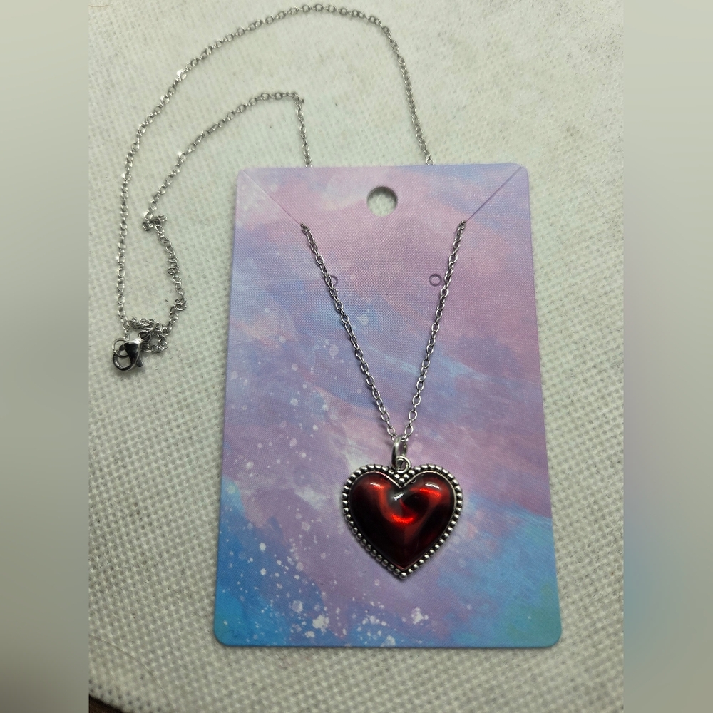 Silver and Red Heart Necklace